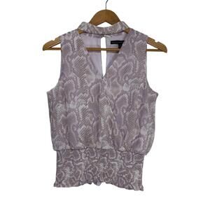 White House Black Market Women’s Size 4 Purple Snake Print Choker Smocked Top